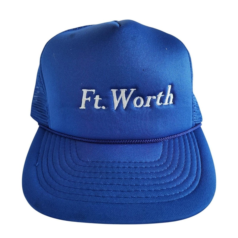 Vintage 80s Ft Worth Texas Trucker Snapback Hat NWT Royal Blue Embroidered